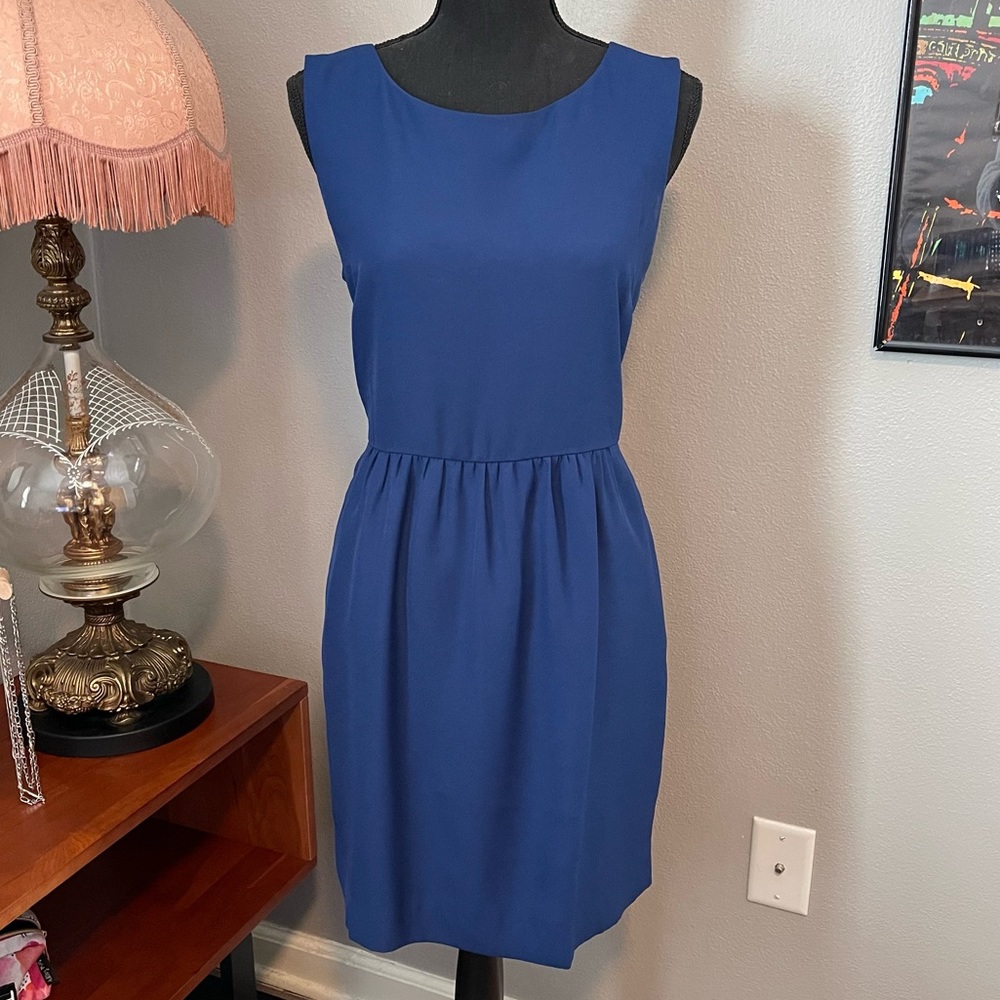 J Crew Sz 12 A-Line Blue Dress with Pockets